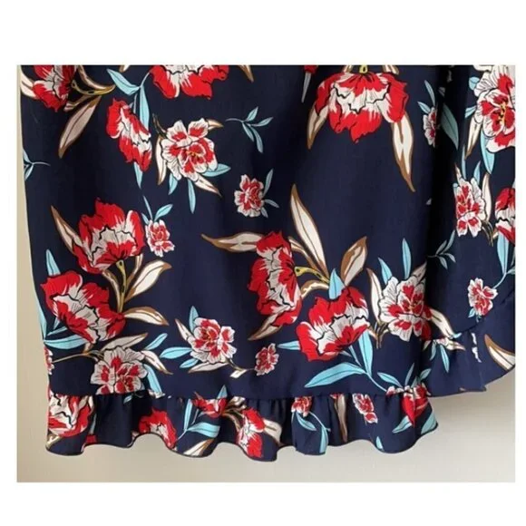 Nasty Gal Navy Blue Floral Midi Wrap Dress, Med. - Picture 9 of 12